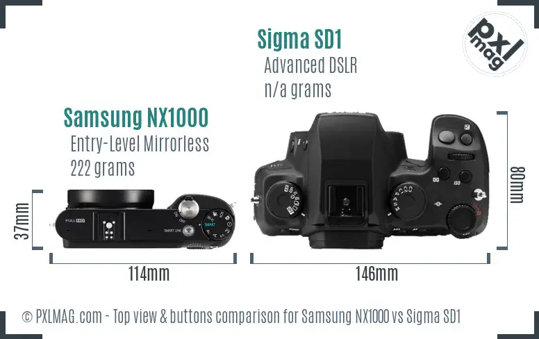 Samsung NX1000 vs Sigma SD1 top view buttons comparison