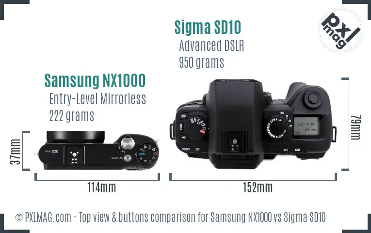 Samsung NX1000 vs Sigma SD10 top view buttons comparison