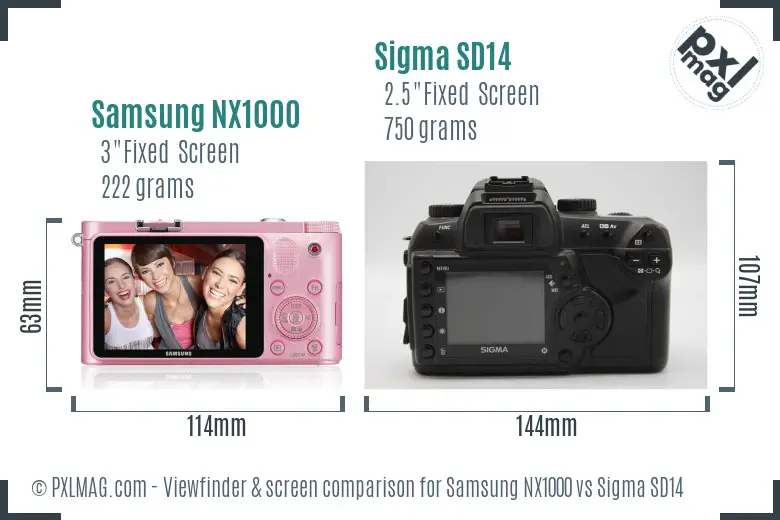 Samsung NX1000 vs Sigma SD14 Screen and Viewfinder comparison