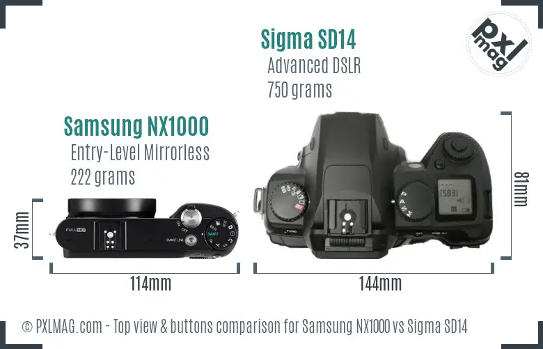 Samsung NX1000 vs Sigma SD14 top view buttons comparison
