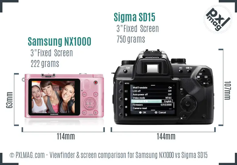 Samsung NX1000 vs Sigma SD15 Screen and Viewfinder comparison