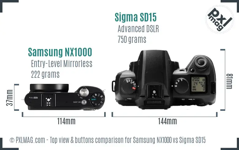 Samsung NX1000 vs Sigma SD15 top view buttons comparison