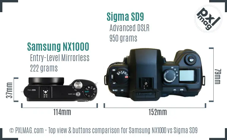 Samsung NX1000 vs Sigma SD9 top view buttons comparison