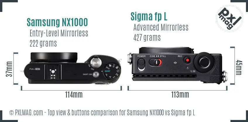 Samsung NX1000 vs Sigma fp L top view buttons comparison