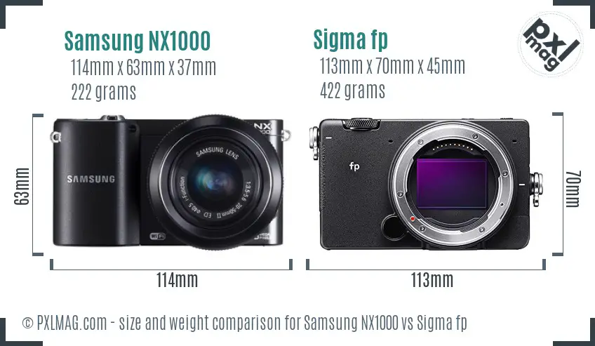 Samsung NX1000 vs Sigma fp size comparison