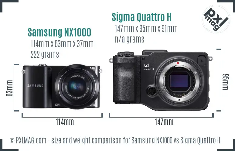 Samsung NX1000 vs Sigma Quattro H size comparison