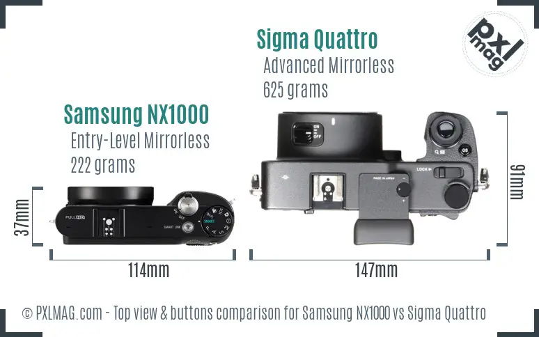 Samsung NX1000 vs Sigma Quattro top view buttons comparison