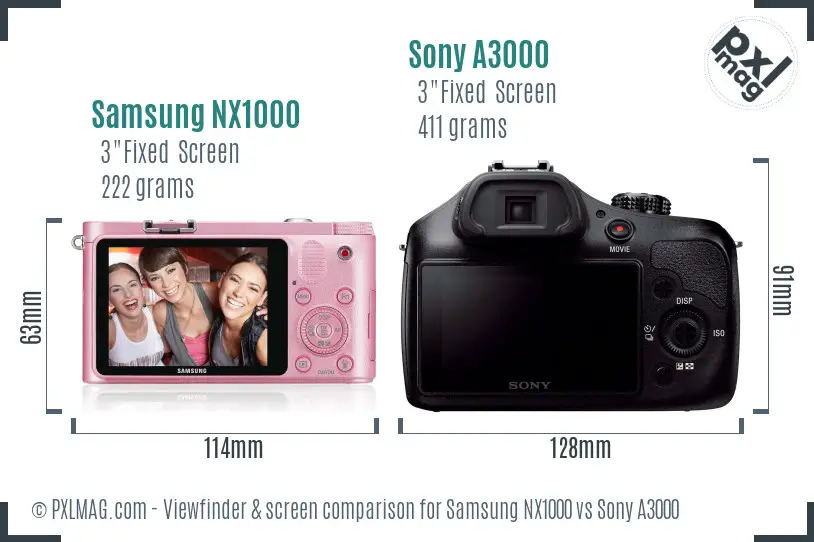 Samsung NX1000 vs Sony A3000 Screen and Viewfinder comparison