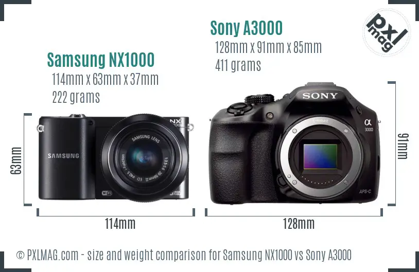 Samsung NX1000 vs Sony A3000 size comparison