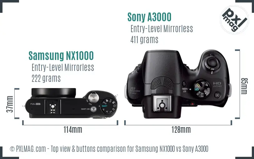 Samsung NX1000 vs Sony A3000 top view buttons comparison