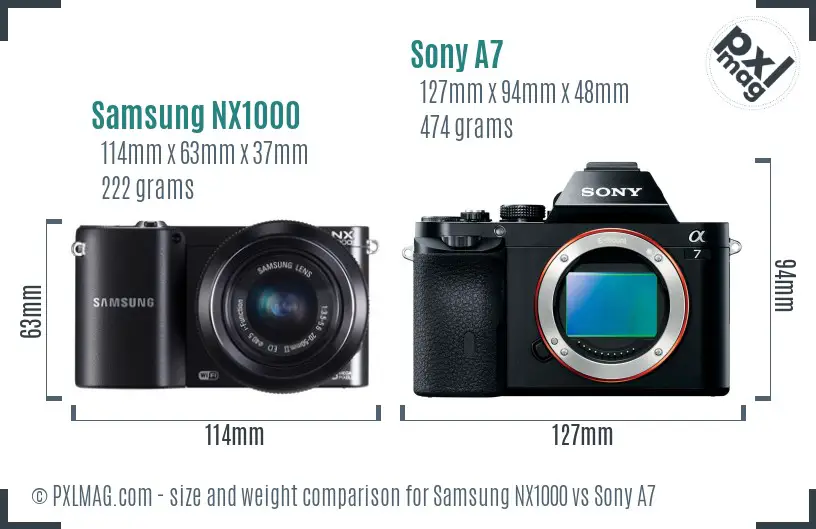 Samsung NX1000 vs Sony A7 size comparison