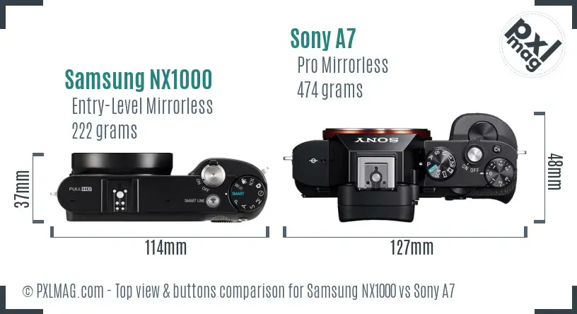 Samsung NX1000 vs Sony A7 top view buttons comparison