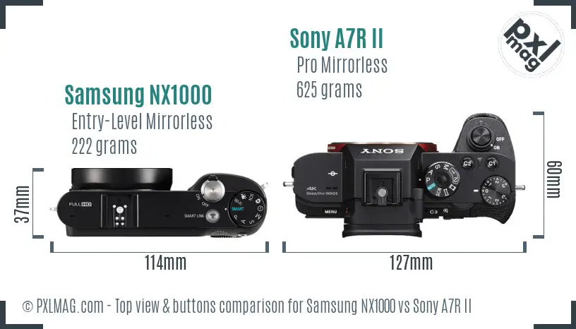 Samsung NX1000 vs Sony A7R II top view buttons comparison