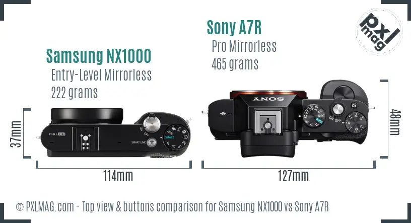 Samsung NX1000 vs Sony A7R top view buttons comparison