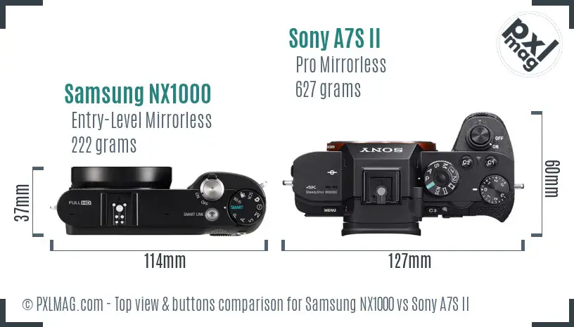 Samsung NX1000 vs Sony A7S II top view buttons comparison