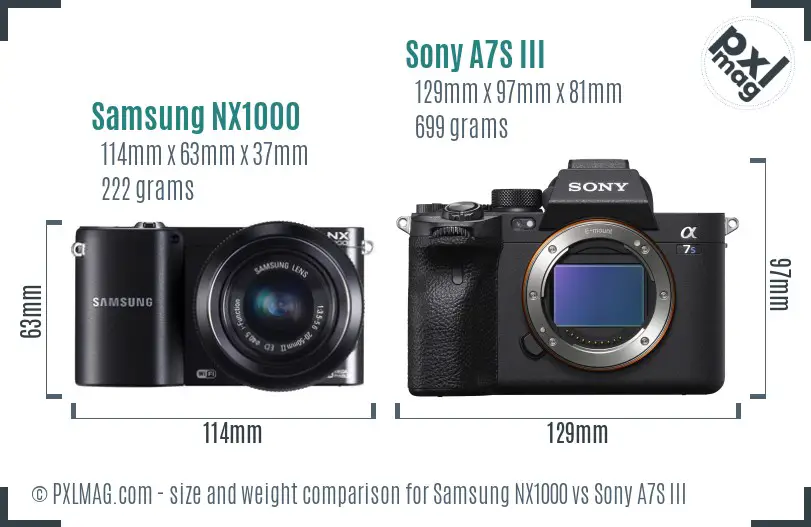 Samsung NX1000 vs Sony A7S III size comparison