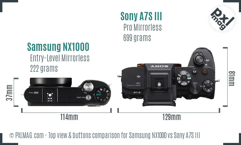 Samsung NX1000 vs Sony A7S III top view buttons comparison