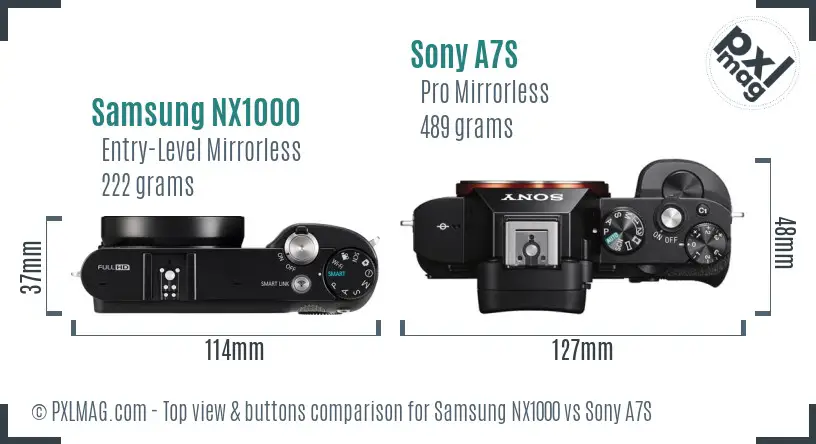 Samsung NX1000 vs Sony A7S top view buttons comparison