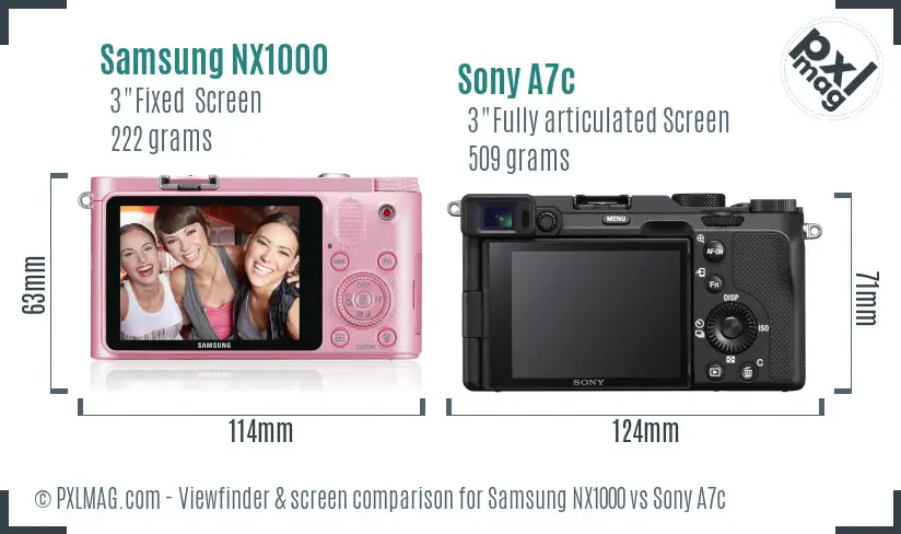 Samsung NX1000 vs Sony A7c Screen and Viewfinder comparison