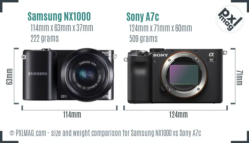 Samsung NX1000 vs Sony A7c size comparison