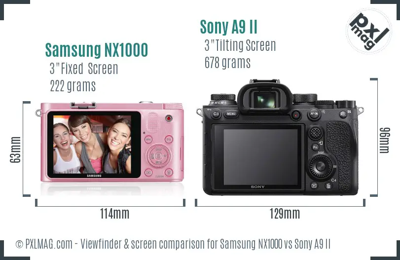 Samsung NX1000 vs Sony A9 II Screen and Viewfinder comparison