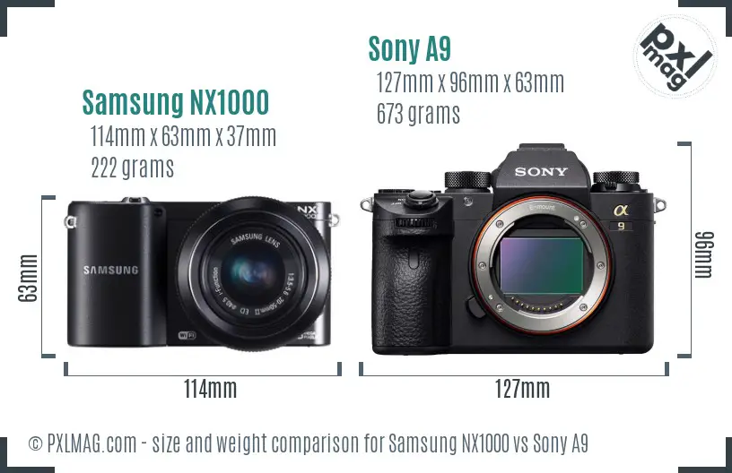 Samsung NX1000 vs Sony A9 size comparison