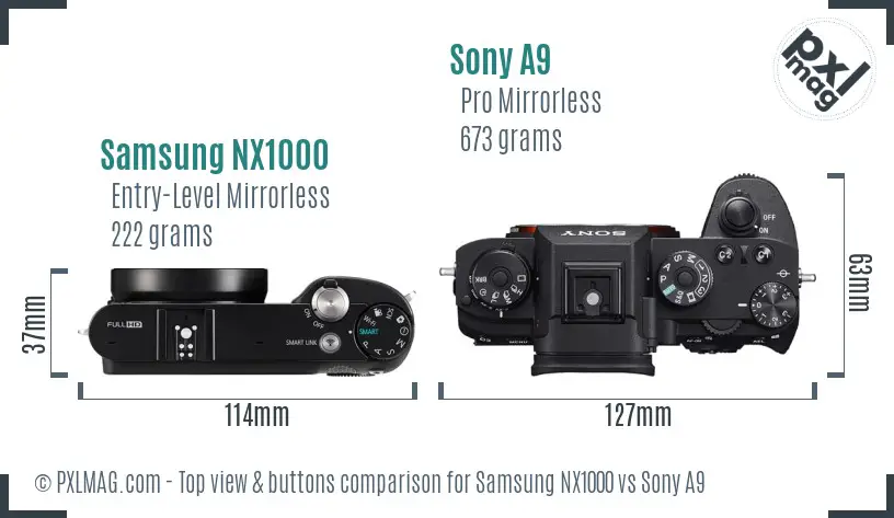 Samsung NX1000 vs Sony A9 top view buttons comparison