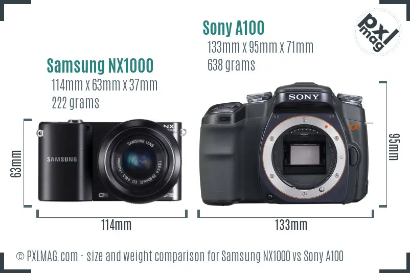 Samsung NX1000 vs Sony A100 size comparison