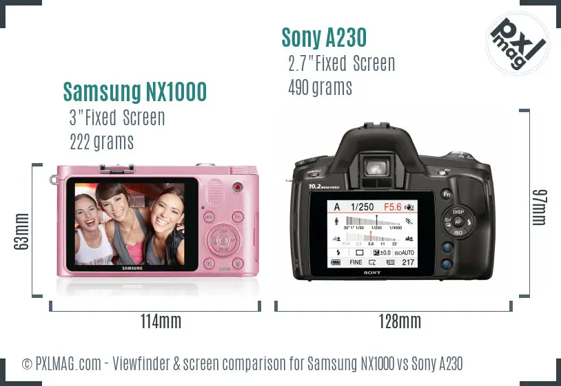 Samsung NX1000 vs Sony A230 Screen and Viewfinder comparison