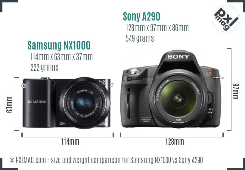 Samsung NX1000 vs Sony A290 size comparison