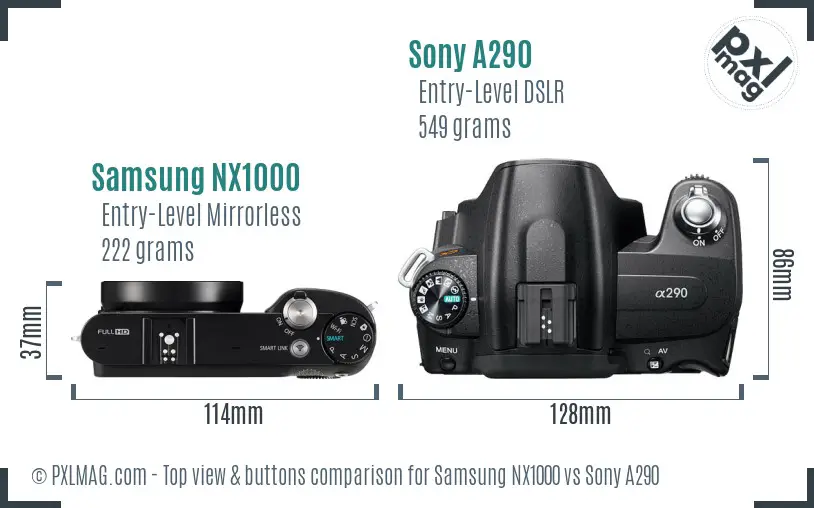 Samsung NX1000 vs Sony A290 top view buttons comparison