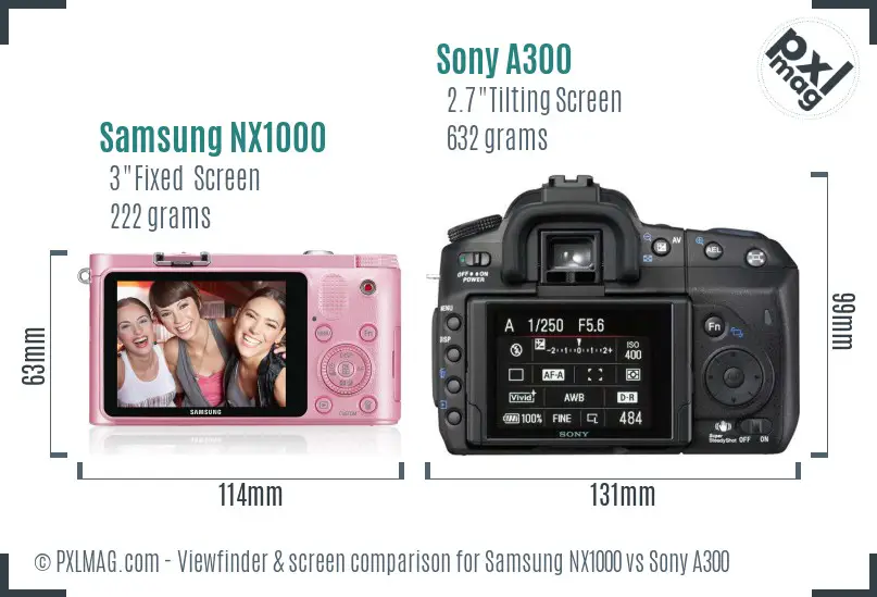 Samsung NX1000 vs Sony A300 Screen and Viewfinder comparison