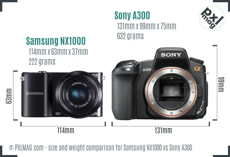 Samsung NX1000 vs Sony A300 size comparison