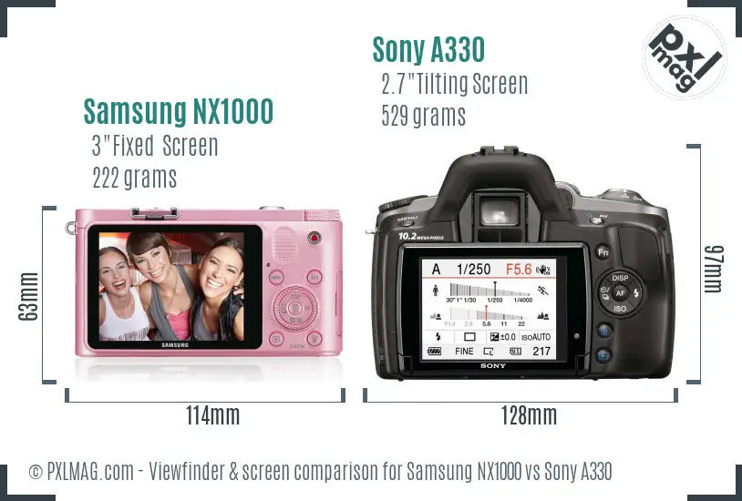 Samsung NX1000 vs Sony A330 Screen and Viewfinder comparison