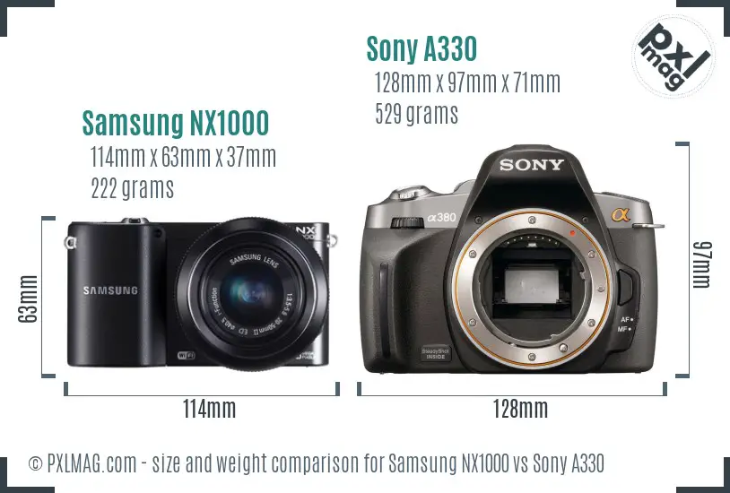 Samsung NX1000 vs Sony A330 size comparison