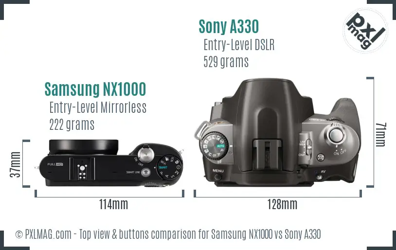Samsung NX1000 vs Sony A330 top view buttons comparison