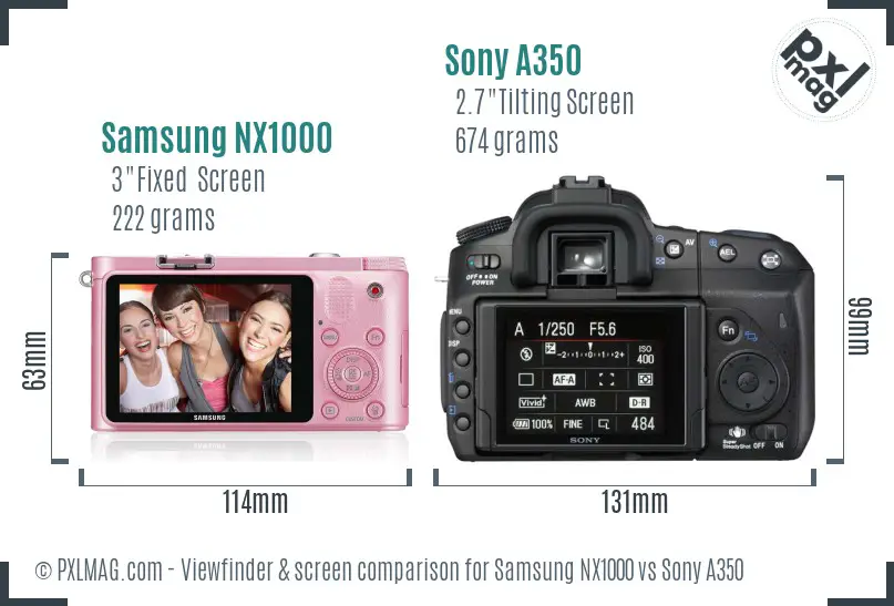 Samsung NX1000 vs Sony A350 Screen and Viewfinder comparison