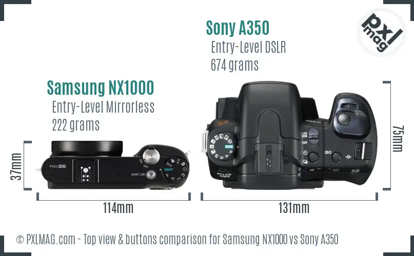 Samsung NX1000 vs Sony A350 top view buttons comparison