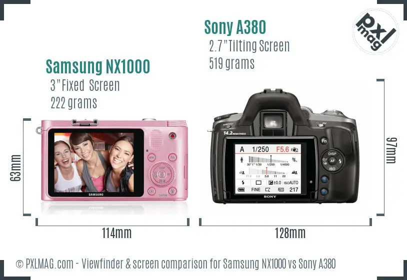 Samsung NX1000 vs Sony A380 Screen and Viewfinder comparison