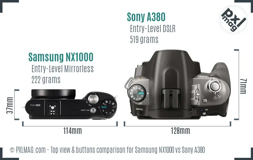 Samsung NX1000 vs Sony A380 top view buttons comparison