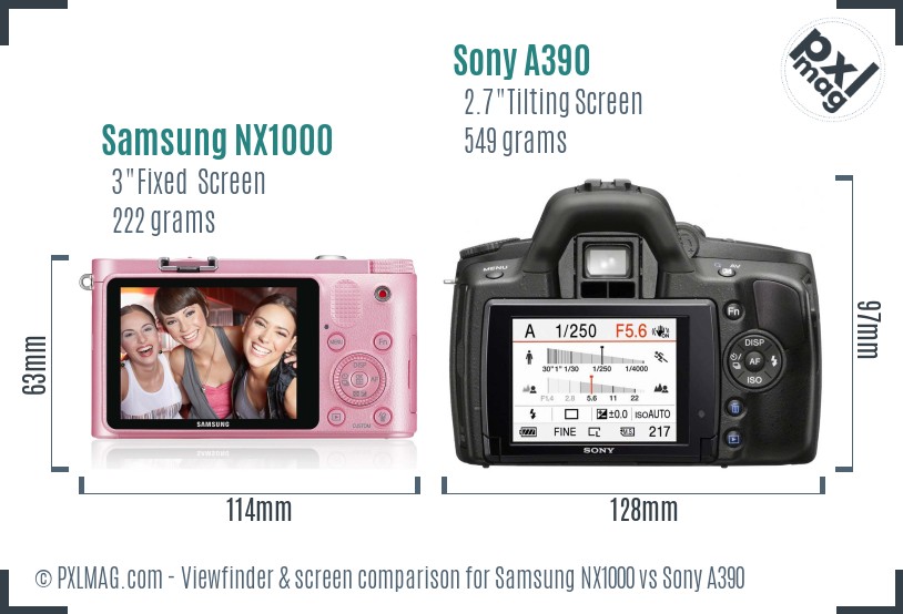 Samsung NX1000 vs Sony A390 Screen and Viewfinder comparison