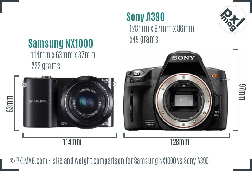 Samsung NX1000 vs Sony A390 size comparison