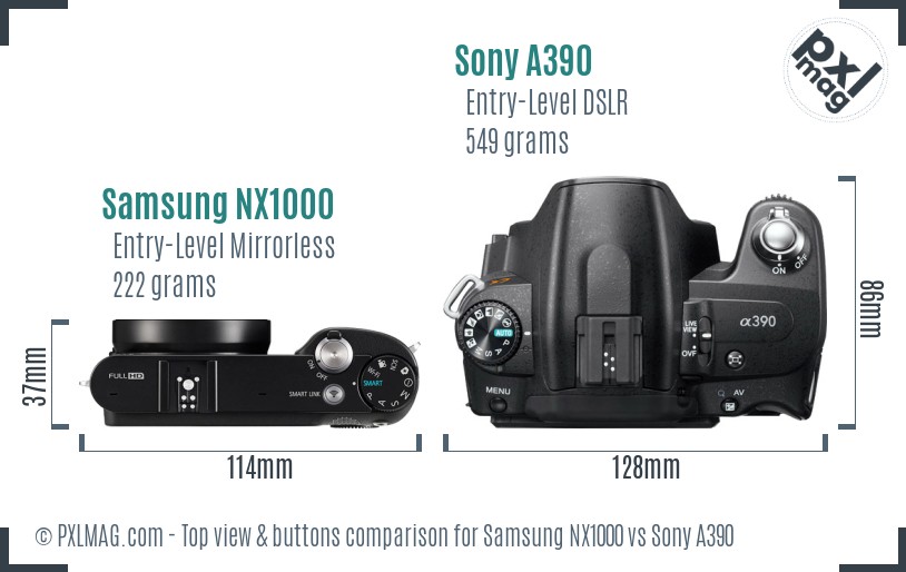Samsung NX1000 vs Sony A390 top view buttons comparison