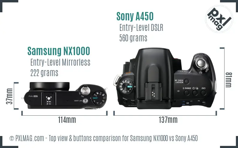 Samsung NX1000 vs Sony A450 top view buttons comparison