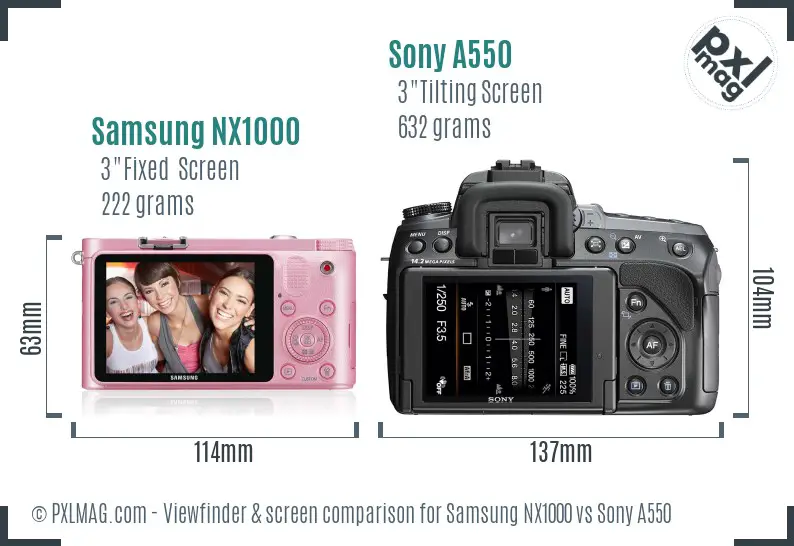 Samsung NX1000 vs Sony A550 Screen and Viewfinder comparison