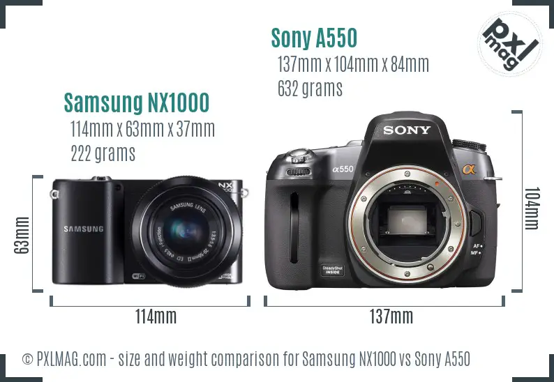 Samsung NX1000 vs Sony A550 size comparison