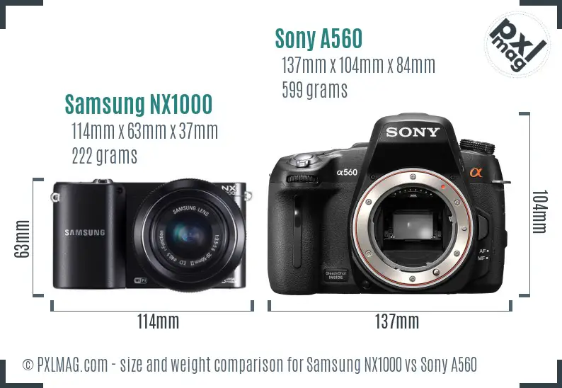 Samsung NX1000 vs Sony A560 size comparison