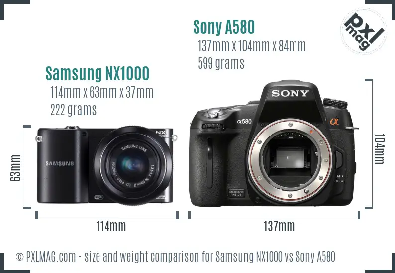 Samsung NX1000 vs Sony A580 size comparison