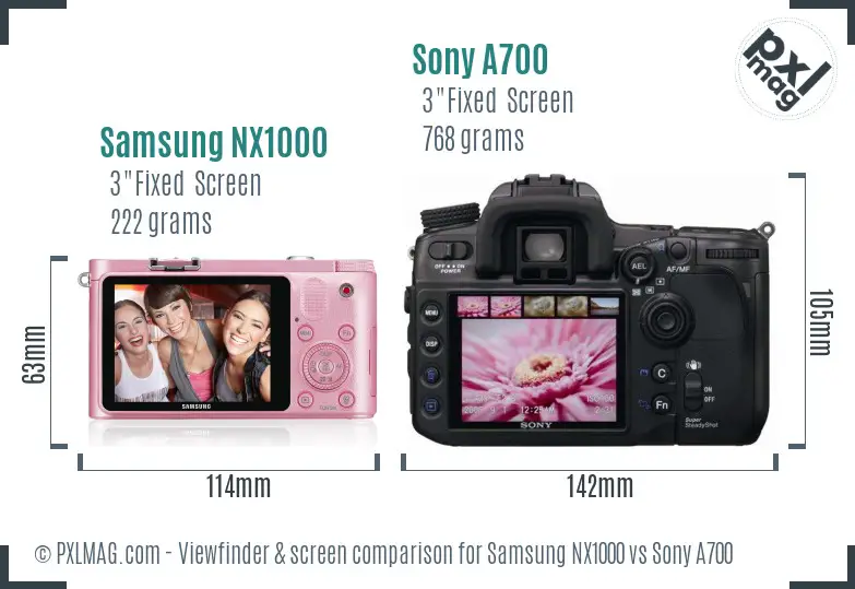 Samsung NX1000 vs Sony A700 Screen and Viewfinder comparison