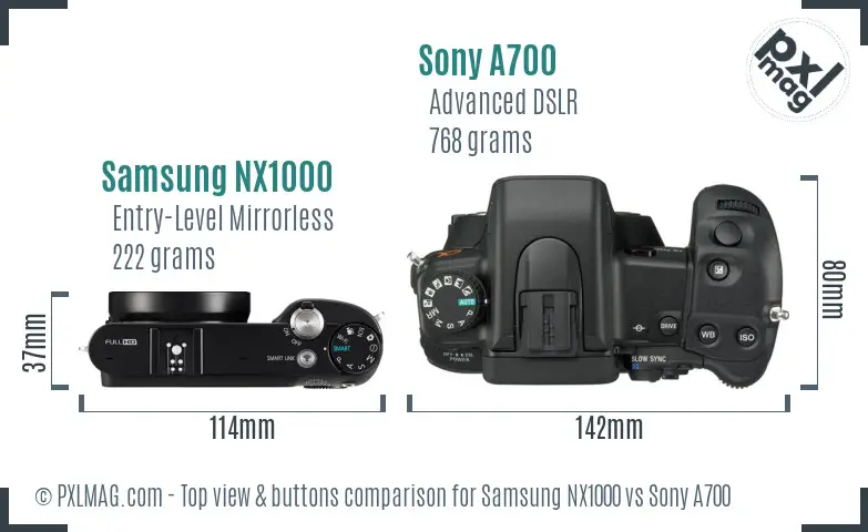 Samsung NX1000 vs Sony A700 top view buttons comparison